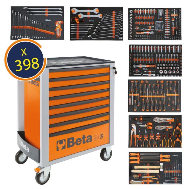 BETA EASY Werkzeugwagen C24S8 Orange + 398TLG Sortiment